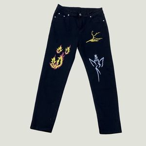 Guy Graphic Print Black Jeans Romwe